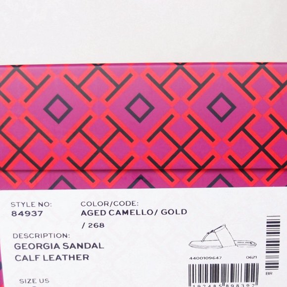 NIB Tory Burch Georgia Logo Leather Thong Sandal Aged Camello US 7 7.5 8 9 9.5 - Picture 3 of 16